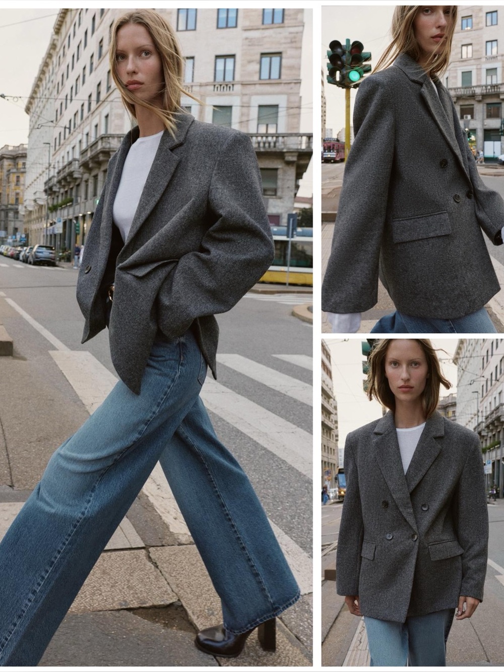 ZARA ~ Wool Blend Oversized double-button blazer